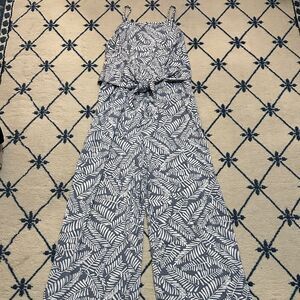 Maurices Women's Blue and White Floral Jumpsuit Romper